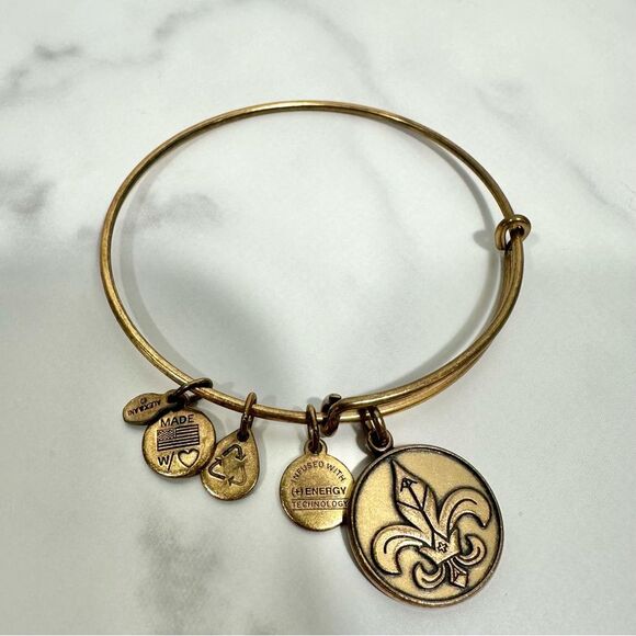 Alex & Ani Gold Fleur-de-Lis America Charm Bangle Bracelet One Size Casual - Picture 1 of 12